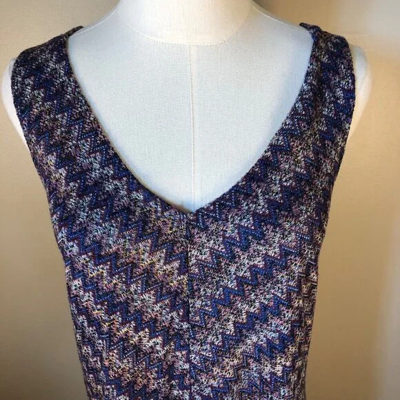 Anthropologie Maeve Westwater Chevron Knit Sleeveless Swing Drop Waist Dress SzM - Picture 4 of 12